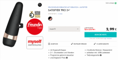 EIS DE: Satisfyer “Pro 3+” Druckwellenvibrator mit Vibration & 6 Gratisartikel für 2,99 € (MBW 29,95 €) 🍨
