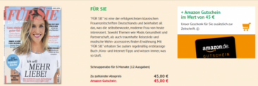 Schnupperabo (12 Ausgaben) “Für Sie” für 45,00 € + 45,00 € Amazon Gutschein