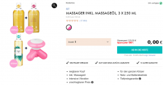 Eis DE: Set aus Massager inkl 3x 250ml Massageöl & 6 Gratisartikel für 0€ (MBW 19,99 €) 🍨