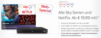 Alle Sky Serien (Entertainment Plus) und Netflix mit Sky Q Leih Receiver für 19,99€/Monat