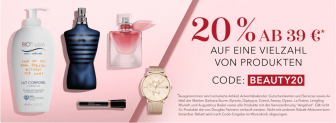 Douglas: 20 % Rabatt auf viele Produkte (MBW 39,00 €)