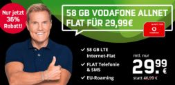 Vodafone Allnet Flat Green LTE 58 GB (25 Mbit/s.) für 29,99€ mtl. 🔥