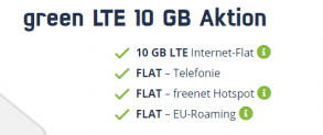 Mobilcom Debitel: Vodafone 10 GB green LTE (50 Mbit/s) + Allnet Flat für 9,99€ monatlich