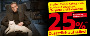 XXXLutz: Power Shopping Weeks: 25 % Extra-Rabatt in allen Möbel-Kategorien, Leuchten, Teppiche und Babymöbel