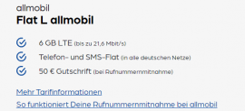 6 GB LTE Allnet-Flat im Vodafone-Netz für 7,99€/Monat + 50€ Rufnummer-Bonus
