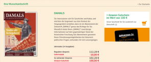 Jahresabo (14 Ausgaben) “Damals” das Magazin für Geschichte für 102,28 € +100,00 € Amazon Gutschein