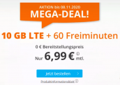 SIM DE: o2 Datenflat mit 10GB LTE + 60 Freiminuten für 6,99 € mtl.