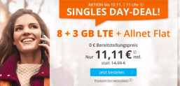 SIM DE Singles Day: o2 Datenflat mit 11 GB LTE + Allflat für 11,11 €/Monat