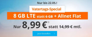sim.de: -nur noch HEUTE- Vatertags-Special – 8GB LTE Allnet Flat für 8,99€ mtl. statt 14,99€ mtl.