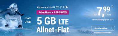 Simply monatlich kündbare o2 AllNet Flat mit 5GB LTE für 7,99€ mtl.