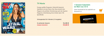 Schnupperabo für 6 Monate (13 Ausgaben) “TV Movie” für 31,98 € + 35€ Amazon Gutschein