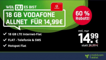 mobilcom-debitel: vodafone green All Net Flat LTE 18GB ( 50 Mbit/s) für 14,99€ mtl.