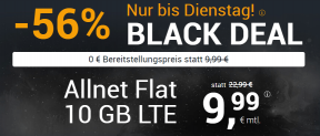 DeinHandy Black Deal: Allnet-Flat mit 10GB Daten für mtl. 9,99€ ohne Anschlussgebühr – monatlich kündbar!